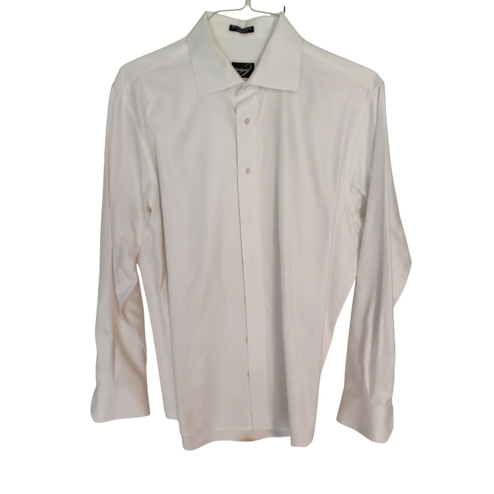 Andrew J Mens White Trim Fit Dress Shirt 17 43 100% Cotton Carefree Long Sleeve